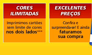Imprimimos cart&otilde;es sem limite de cores, praticamos excelentes pre&ccedil;os e faturamos sua compra